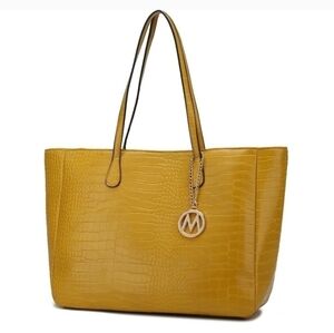 Mia K Farrow NEW Yellow Crocodile-Embossed Tote Bag 19in X 12in X 5in With Dusty